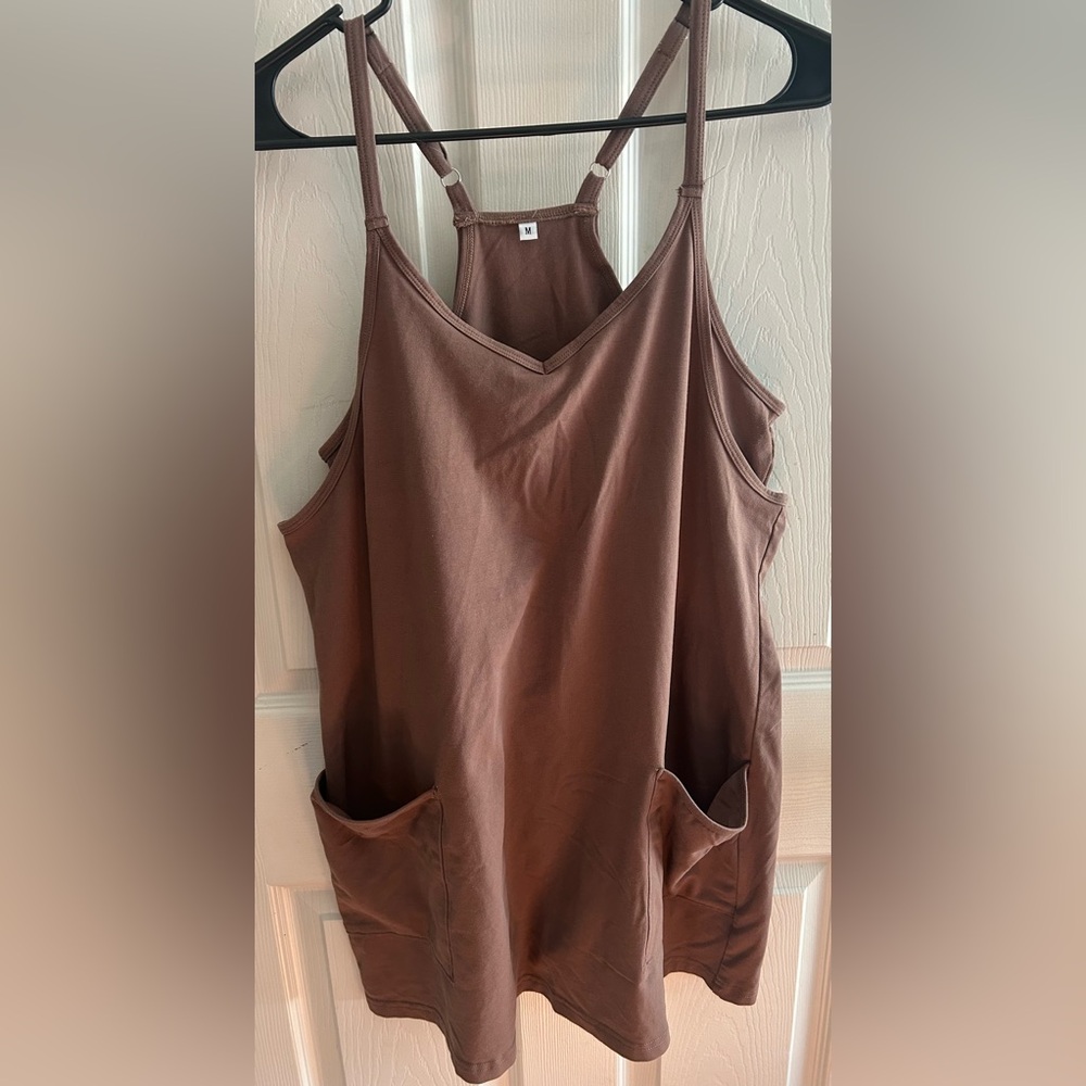 Women’s coffee brown tank athletic dress with built in shorts
